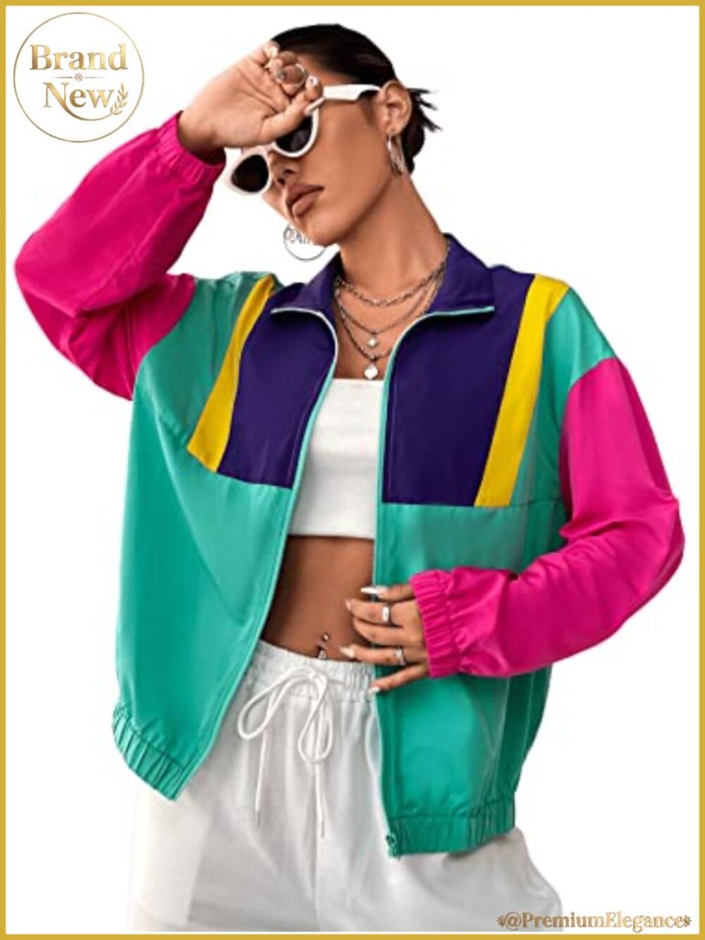 Women's Windbreaker Patchwork Zip Sport Jacket Oversized